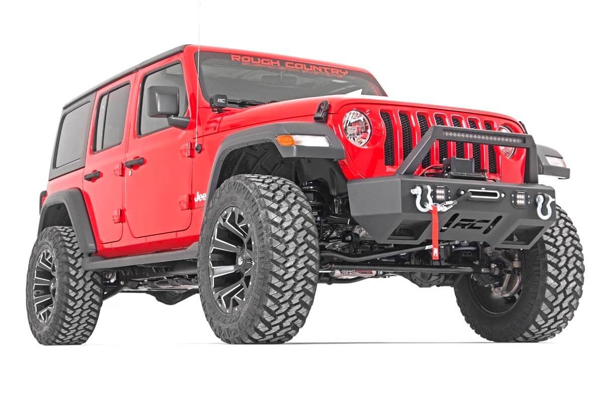 Jeep Wrangler Unlimited Rubicon Suspension Lift Kit - Front + Rear - Rough Country - Adj Lower | FR D/S | M1 - 4WD - '18-'23
